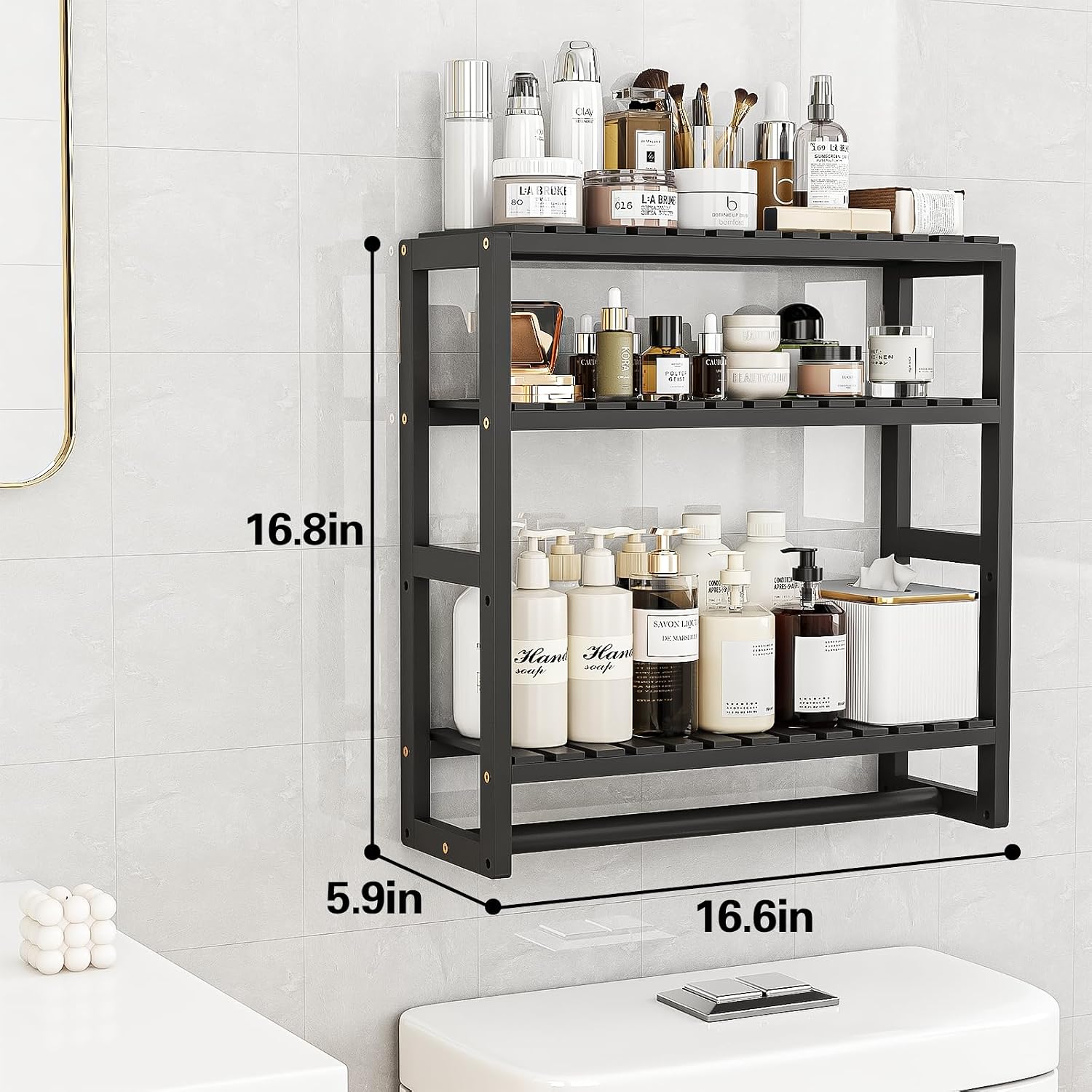 Galood Over The Toilet Storage Bathroom Shelves Wall Mounted Black Sets | 3 Tier Space Saver Corner Shelf Organizer