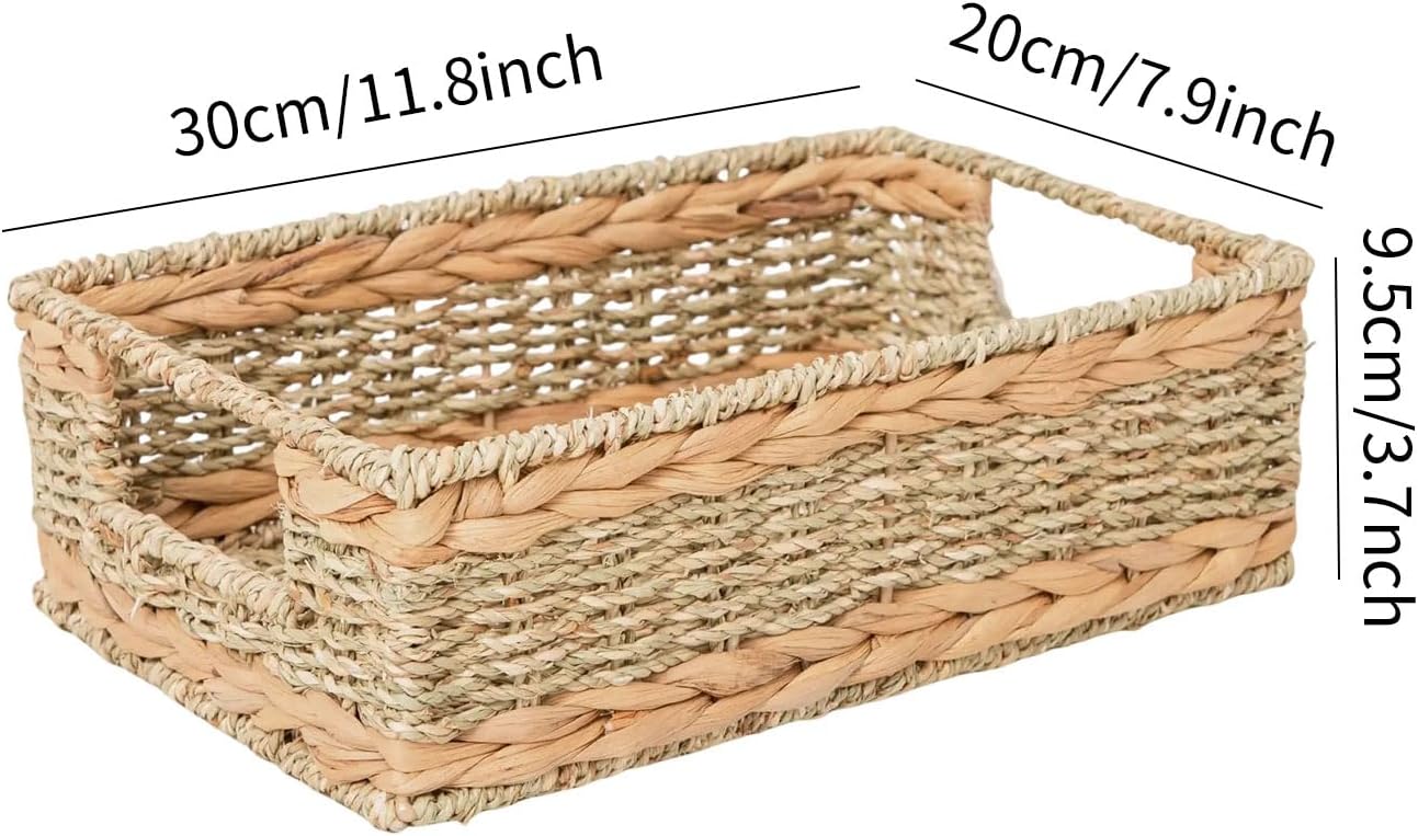 Small Rustic Rectangle Woven basket Organizer / Hyacinth&seagrass