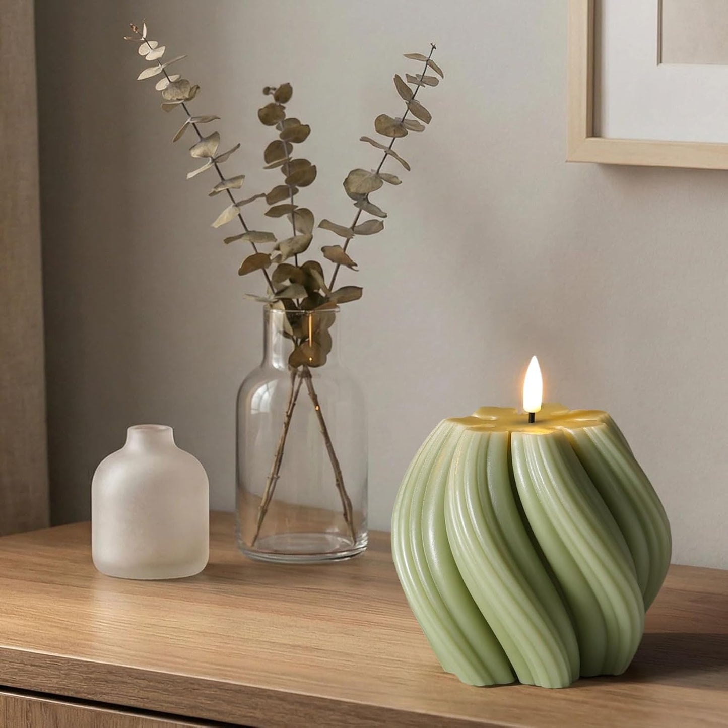 Swirl Flameless Candles / Sage Green
