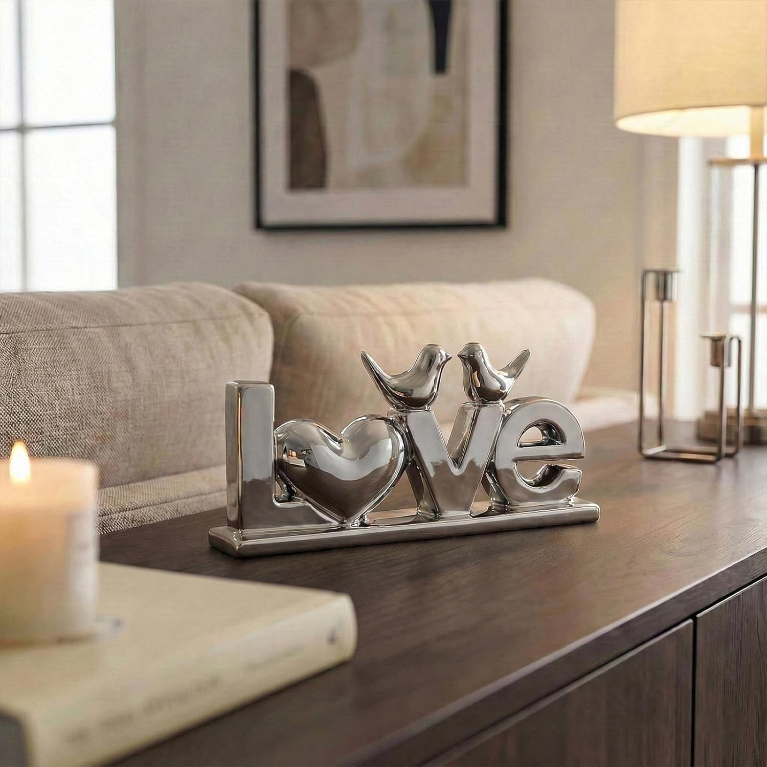 Ceramic Bird Statue / Silver