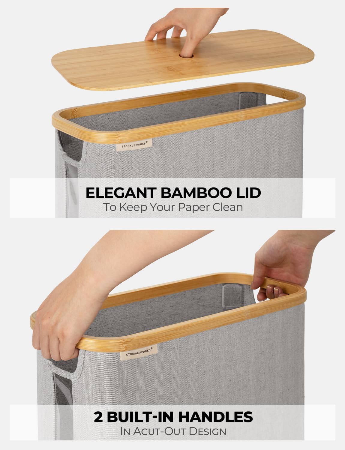 StorageWorks Toilet Paper Storage Basket with Bamboo Lid & Window | See Rolls at a Glance with Clear Window, Holds 16