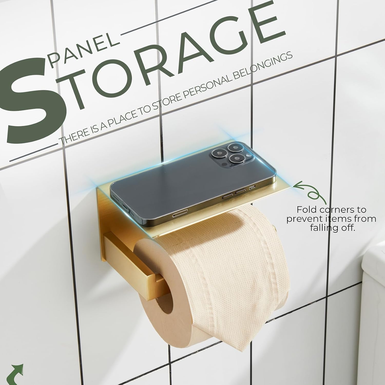 KOKOSIRI Toilet Paper Holder with Shelf Toilet Roll Holder for Bathroom Restroom T-304 Stainless Steel Wall Mounted