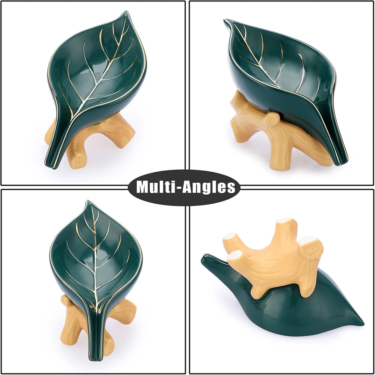 Ceramic Soap Dish Holder Self Draining / Green