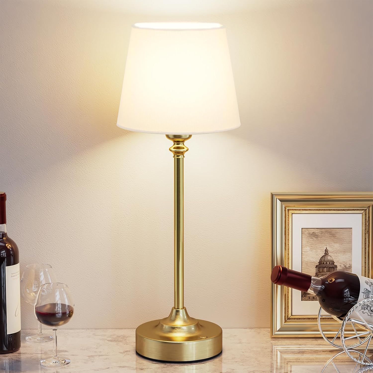 Kakanuo Gold Cordless Table Lamp with Rechargeable Battery, 1 Pack | Touch Stepless Dimming with Memory, 4000mAh