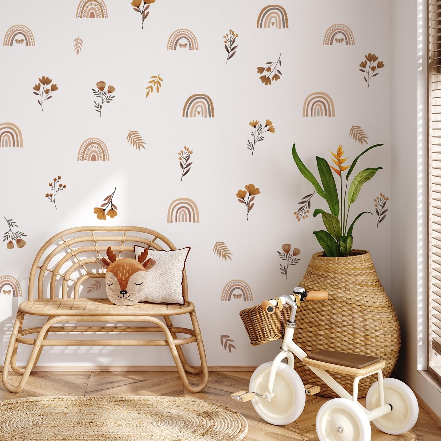 Wall Decals for Nursery & Kids Room / Boho Rainbow Floral / 6 Sheets / Set of 48