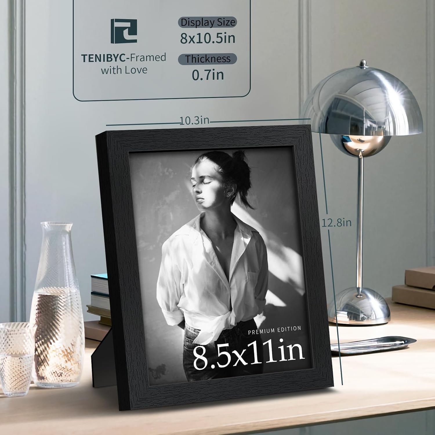 8.5 by 11 picture frame 3 Pack, Black Wood, Real Glass, for Photo | Thick HD Tempered Glass, Tabletop or Wall Hanging