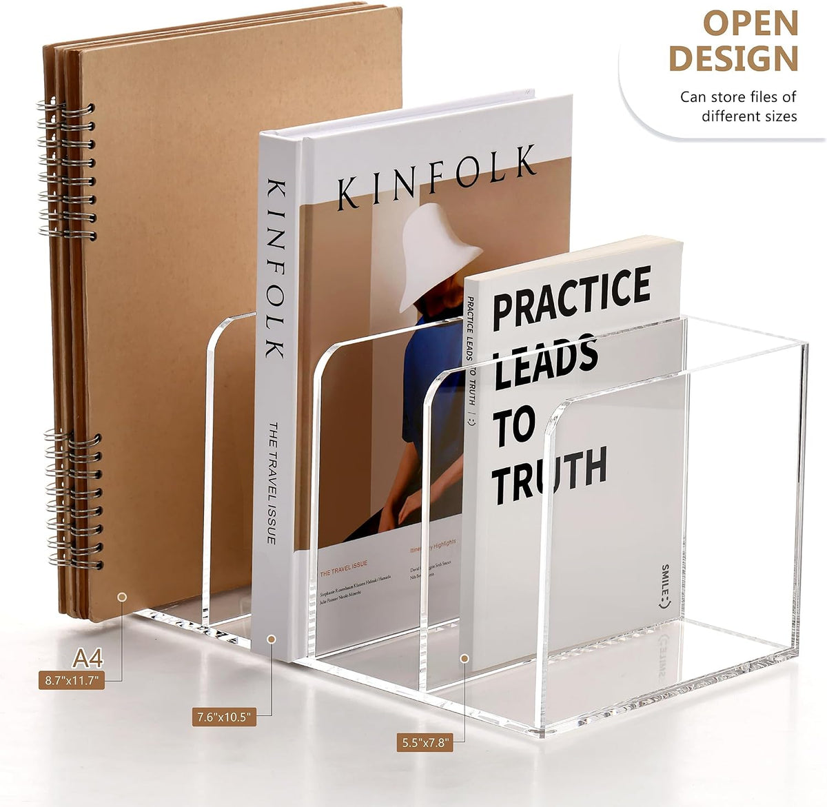 SANRUI Acrylic Magazine Holder Desk Organizer Workspace Sorter Clear 4 Slot | Bookend File Sorter Holder,Folder Rack