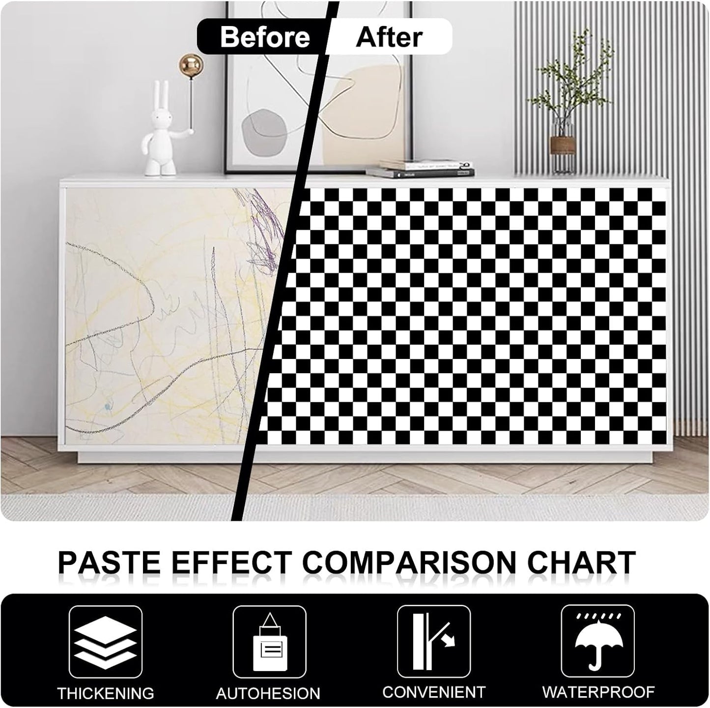 Checkerboard Peel and Stick Wallpaper Black White Peel and Stick Wall / 17.3 x 480 / Black/white