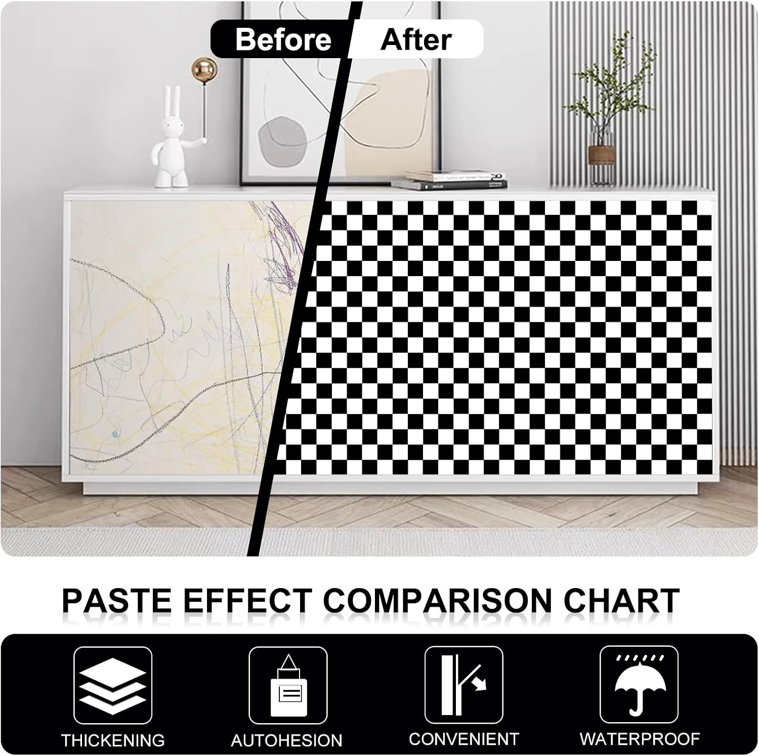 Checkerboard Peel and Stick Wallpaper Black White Peel and Stick Wall / 17.3 x 480 / Black/white