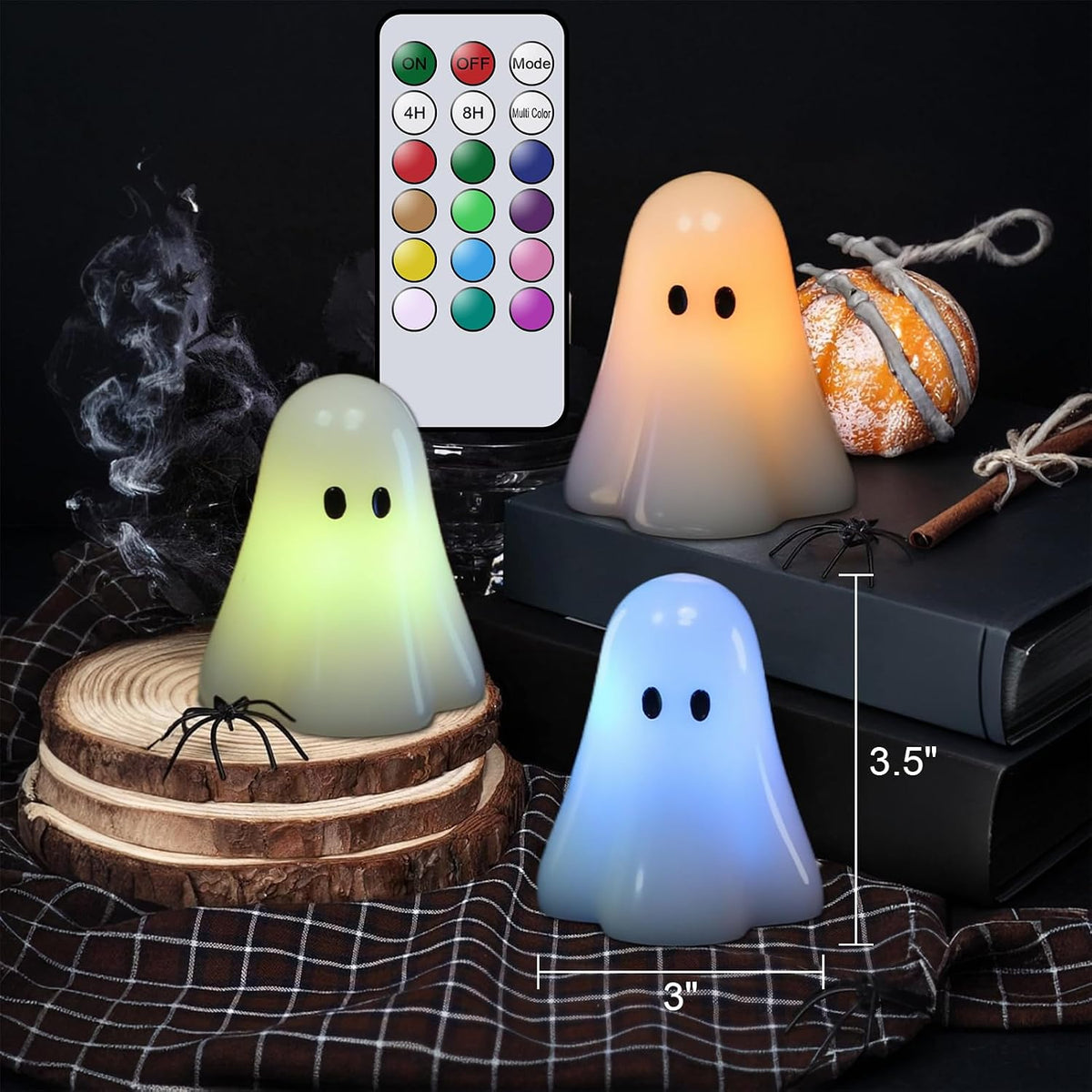 Wondise Halloween Flameless Candles Color Changing with Remote Timer | Real Wax Battery Operated Spooky Ghost Candles