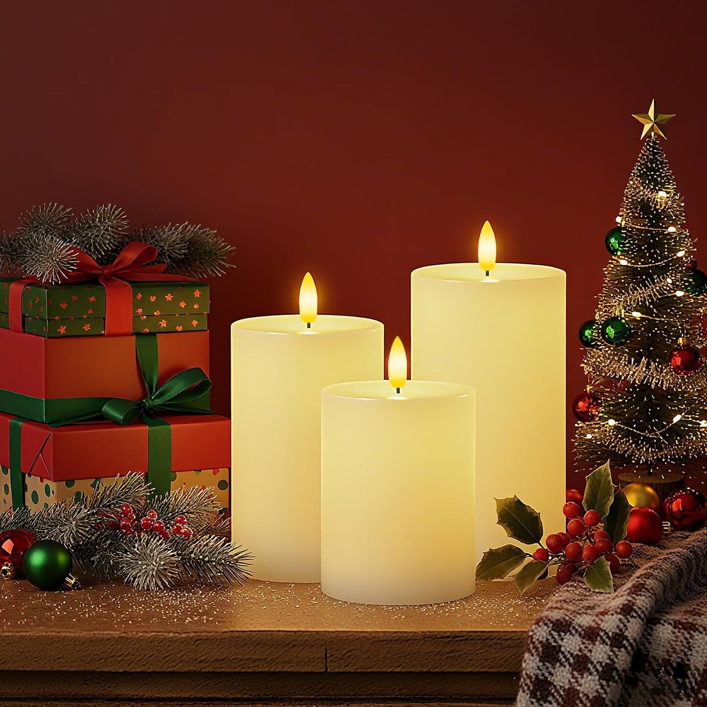 Homemory White Flameless Candles Battery Operated with Remote Timer, 3PC | Rael Wax LED Pillar Candles with Realistic