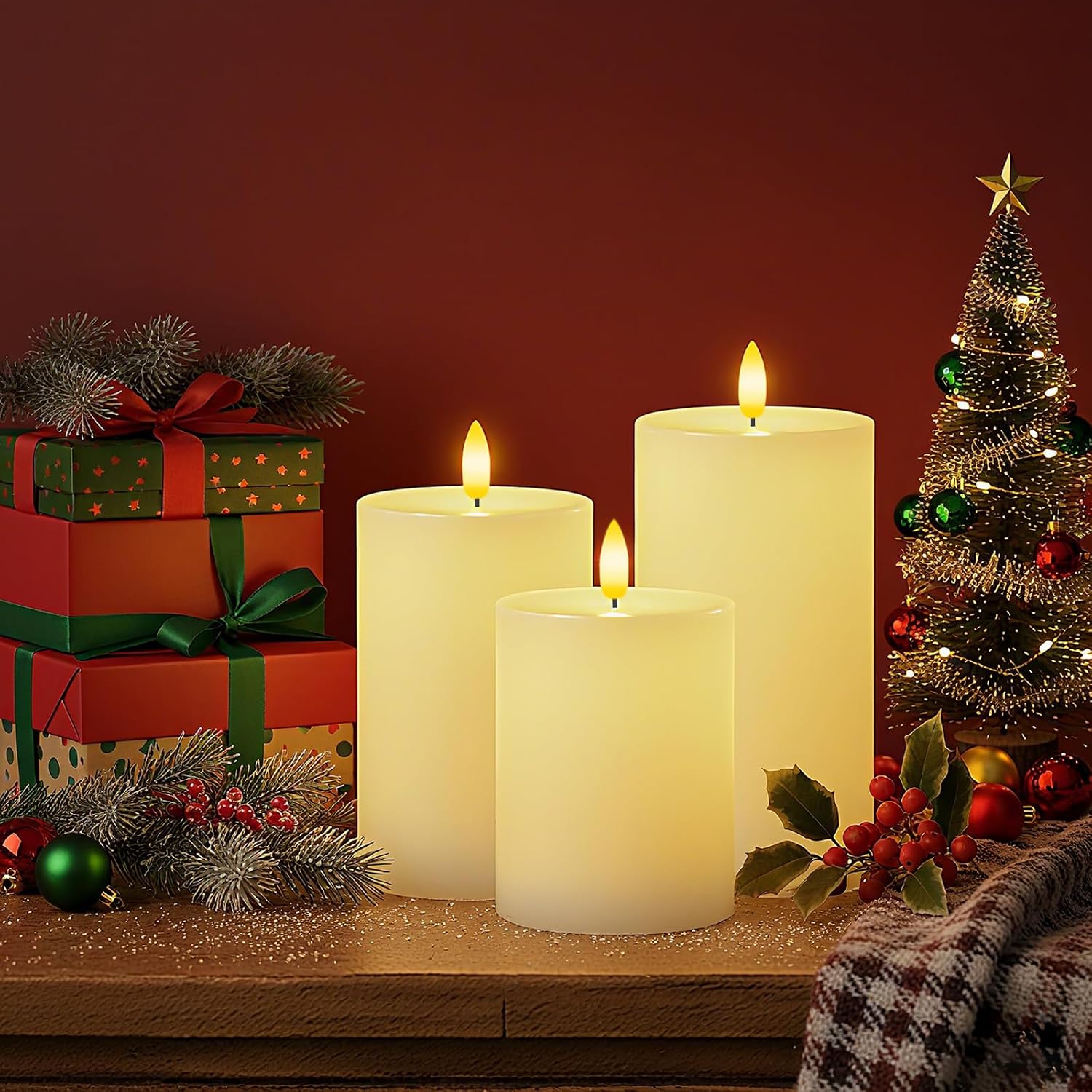 Homemory White Flameless Candles Battery Operated with Remote Timer, 3PC | Rael Wax LED Pillar Candles with Realistic