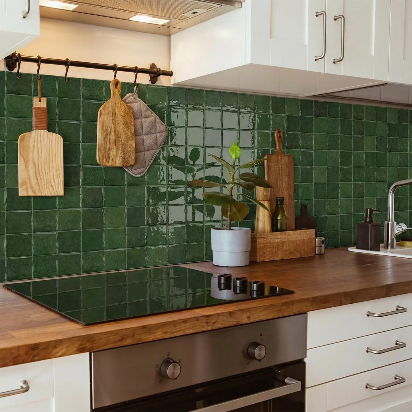 Self-Adhesive 3D Square Wall Tile Stickers / Green / 6 x 6 / Set of 10
