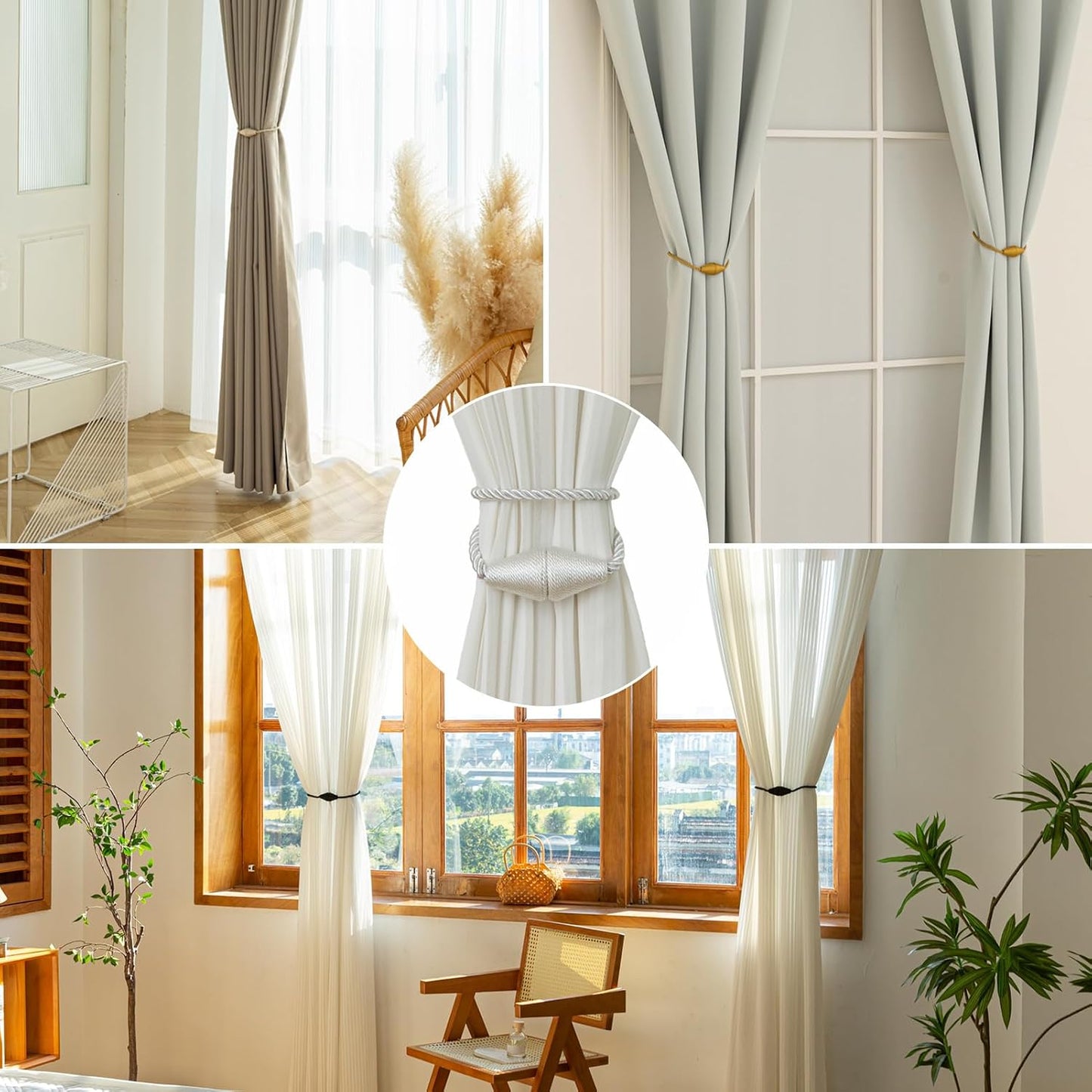 Magnetic Curtain Tiebacks 8 Pack Outdoor Rope Curtain Tie Backs Decorative Window Treatment Holdbacks for Home