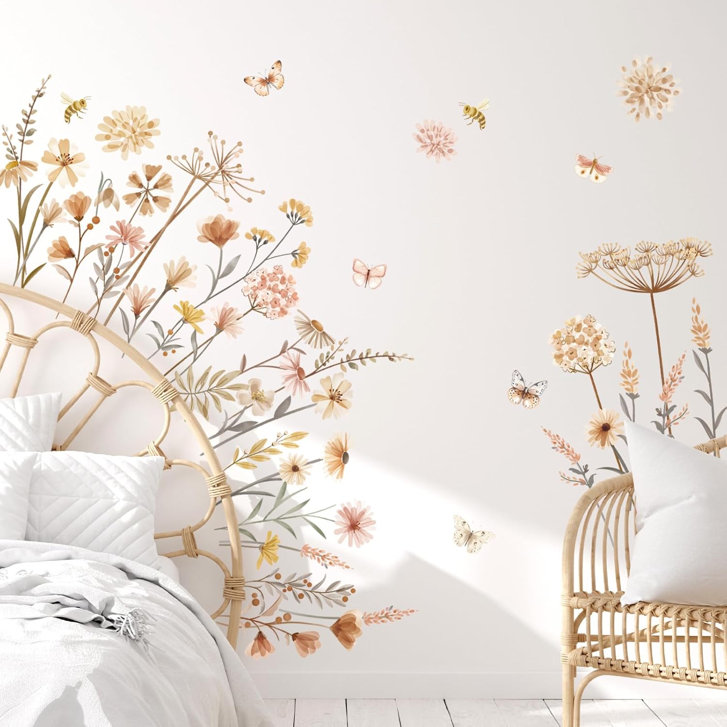 Boho Flower Wall Decals Wildflower Floral Dandelion Grass Wall Stickers Baby Nursery Girls Bedroom