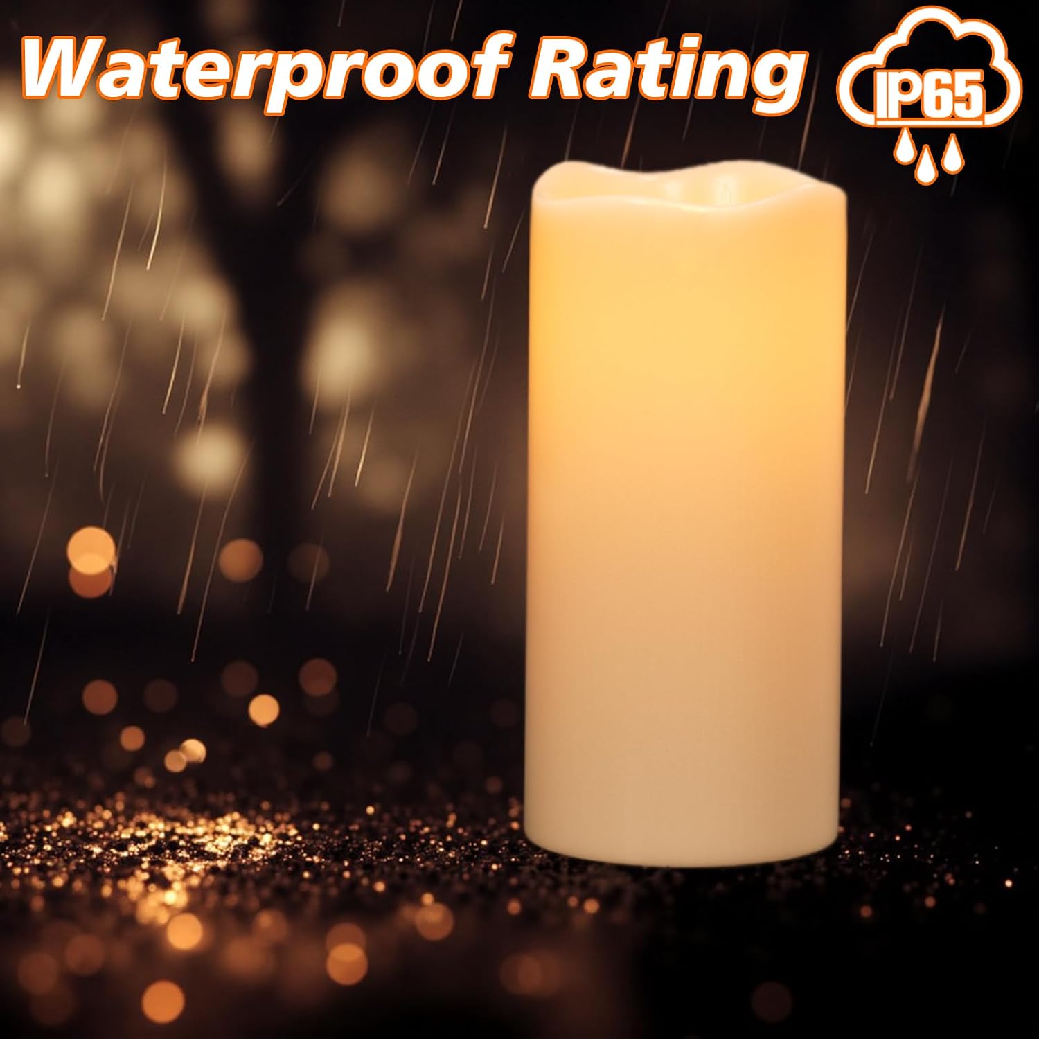 GenSwin Solar Candles Outdoor Waterproof Lantern Ivory White 4 x 8,10 in | IP65, Sensor for Dusk to Dawn, Large Pillar