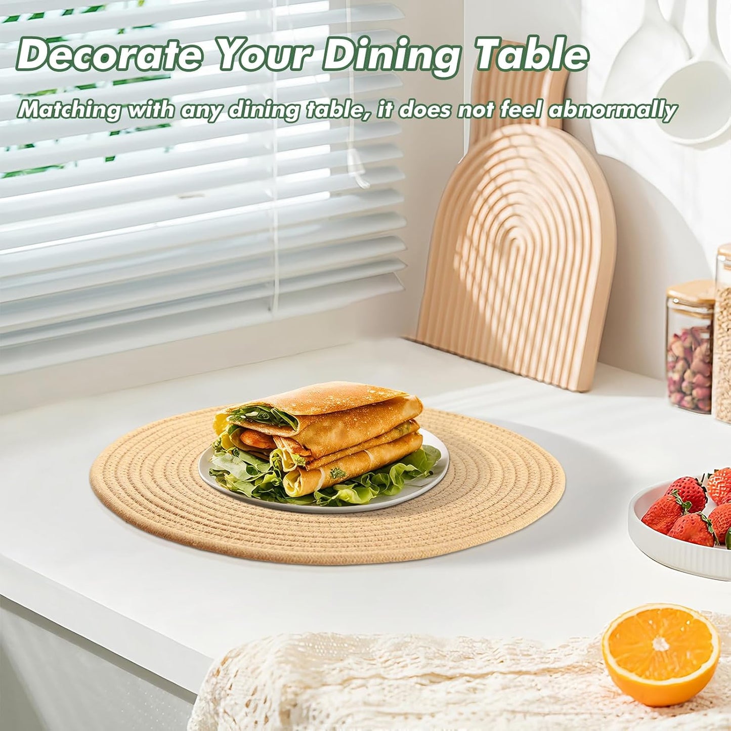 Round Woven Placemats Set of 8 Heat Resistant Placemats 13.5 Inches Farmhouse Cotton Rope Place Mats for Dining Tables