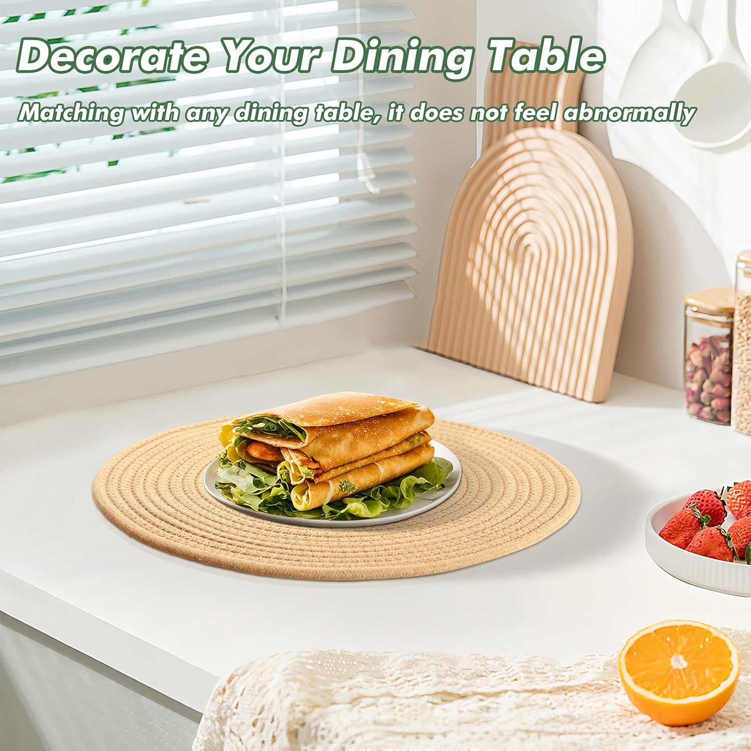 Round Woven Placemats Set of 8 Heat Resistant Placemats 13.5 Inches Farmhouse Cotton Rope Place Mats for Dining Tables