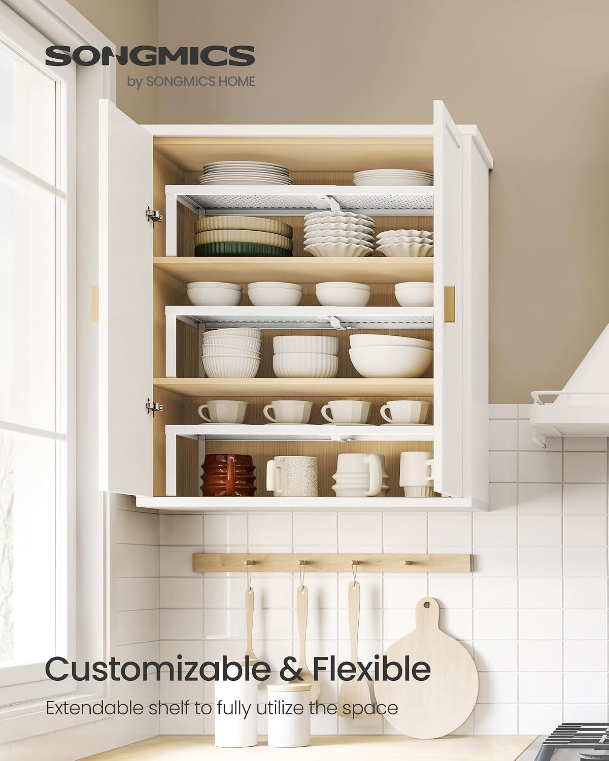 SONGMICS Spice Rack, Expandable Kitchen Countertop Shelf, Steel | Small Cupboard Organizer, Space-Saving, Tabletop