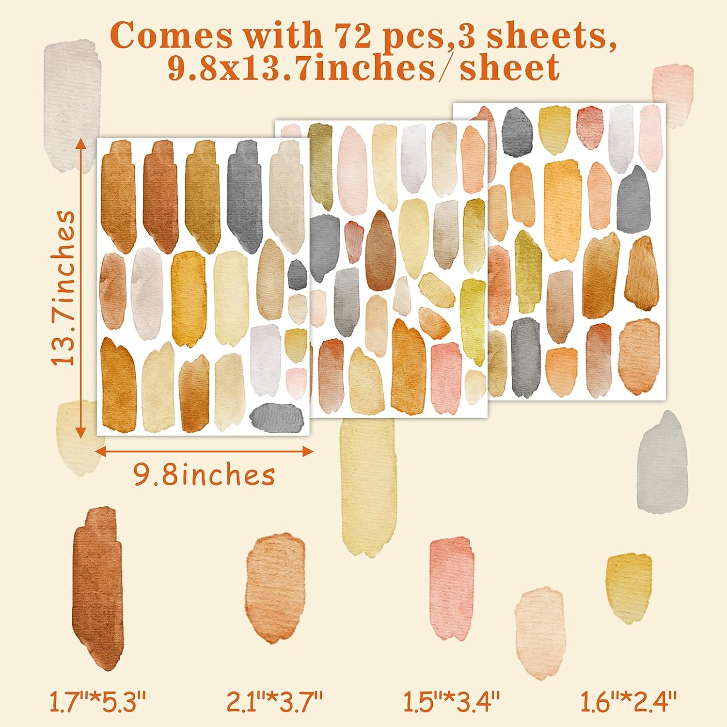 Watercolor Wall Stickers Peel and Stick Boho Wall Decals Brush Strokes Splatter Decal / Lines B