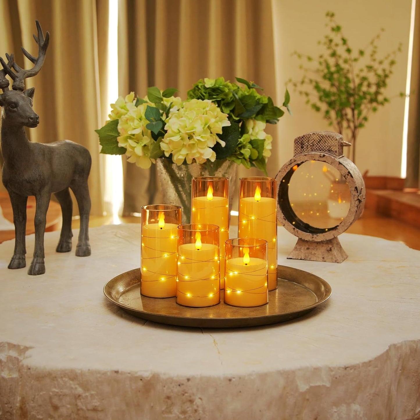Homemory Acrylic Flameless Candles with Embedded Star String Fairy Lights, Battery Operated Candle, LED Candles, Fake