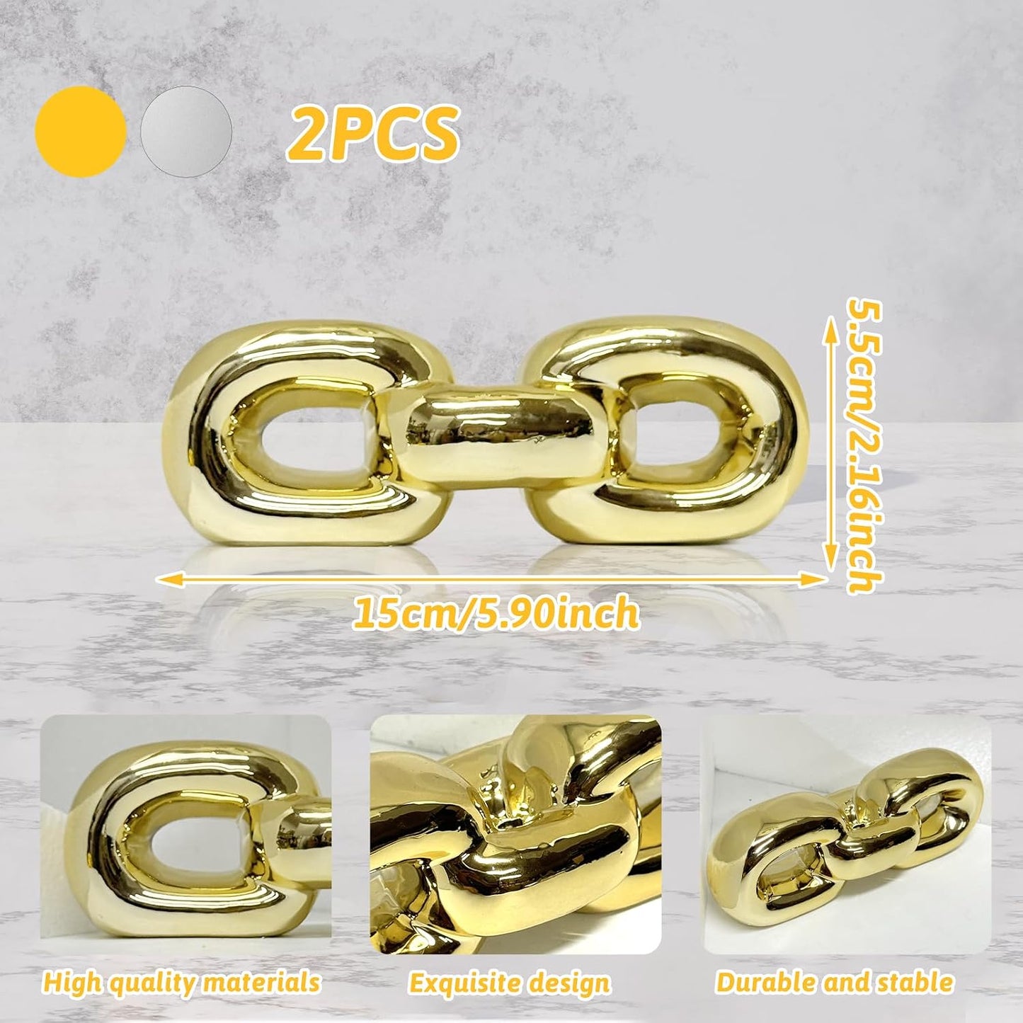 Ceramics Modern Abstract Figurines Sculpture Decoration / Golden Silver-chains / Set of 2