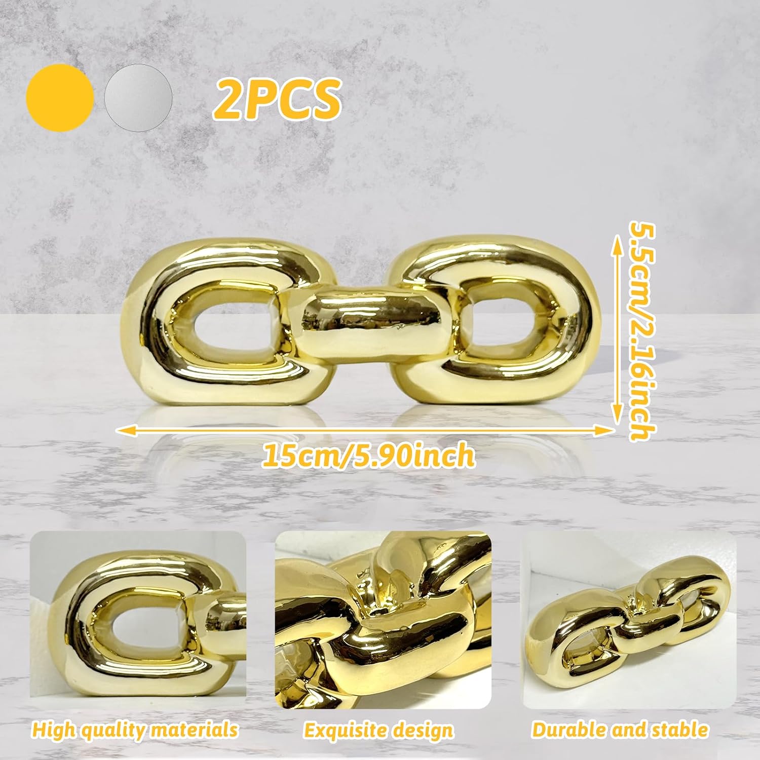 Ceramics Modern Abstract Figurines Sculpture Decoration / Golden Silver-chains / Set of 2