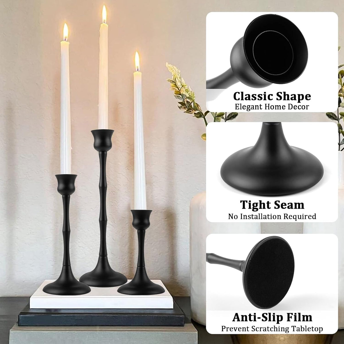 Vintage Metal Candlestick Holders, Set of 6 Black Candle Holders for Candlesticks Antique Taper Candle Stand Candle