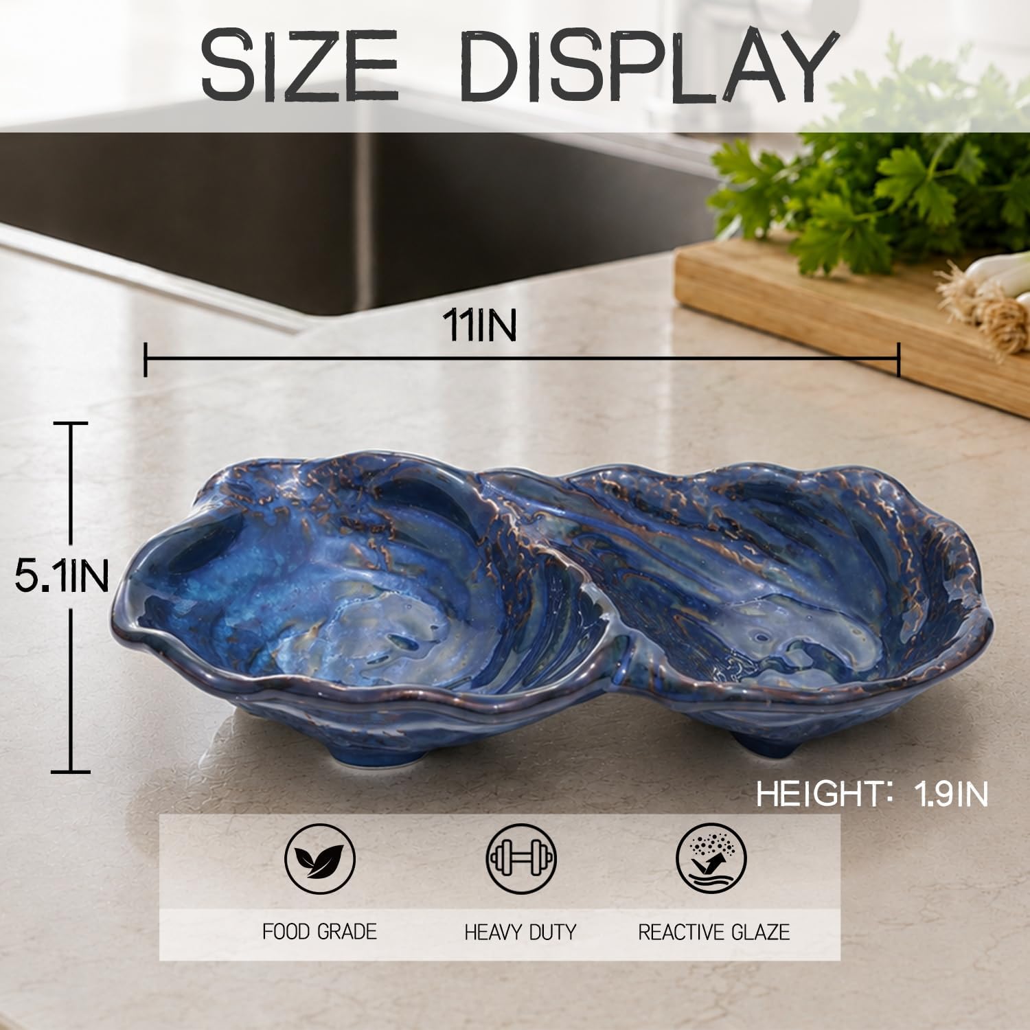 Peanut 2-Compartment Dish for Key Catchall Jewelry Organizer / Kiln-transformed Blue Glaze