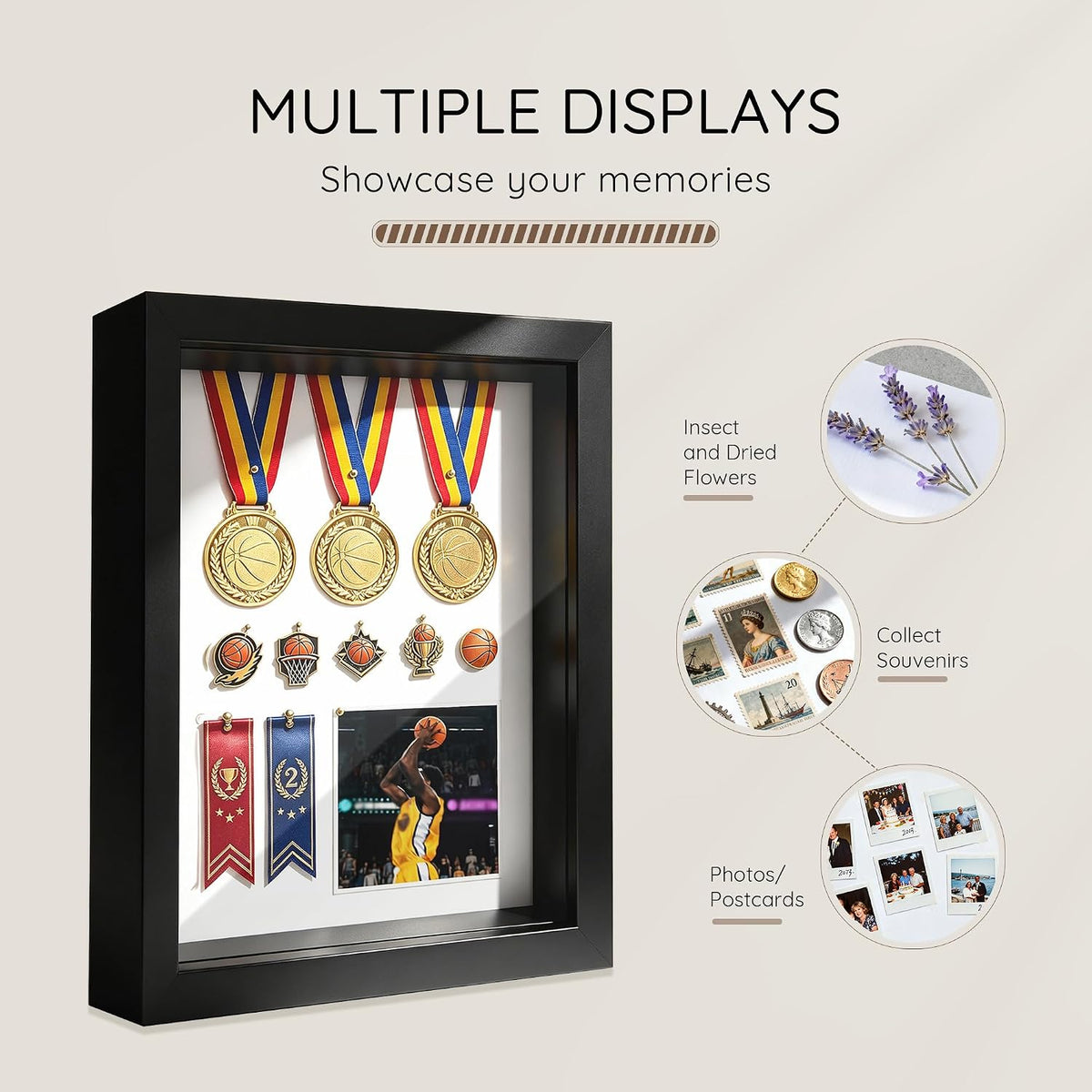 12x16 Black Shadow Box Frame, 1.2" Deep Display, Tempered Glass | Wedding Keepsakes, Pet Memorials, Pressed Flowers