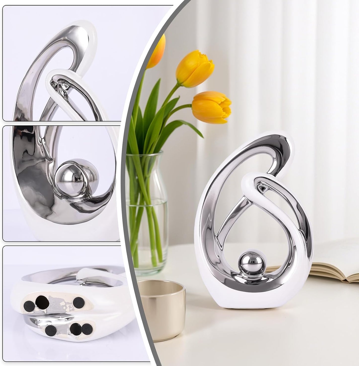 Abstract Ceramic Statue / White Silver / Small / Set of 2
