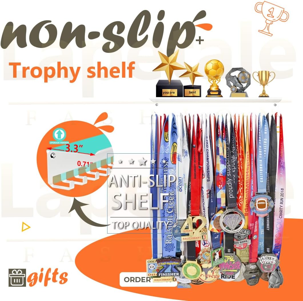 Non-Slip Trophy Shelf,Trophy and Medal Display Shelf, Medal Hanger Display For Wall with 16inchL,Shelves For Trophies