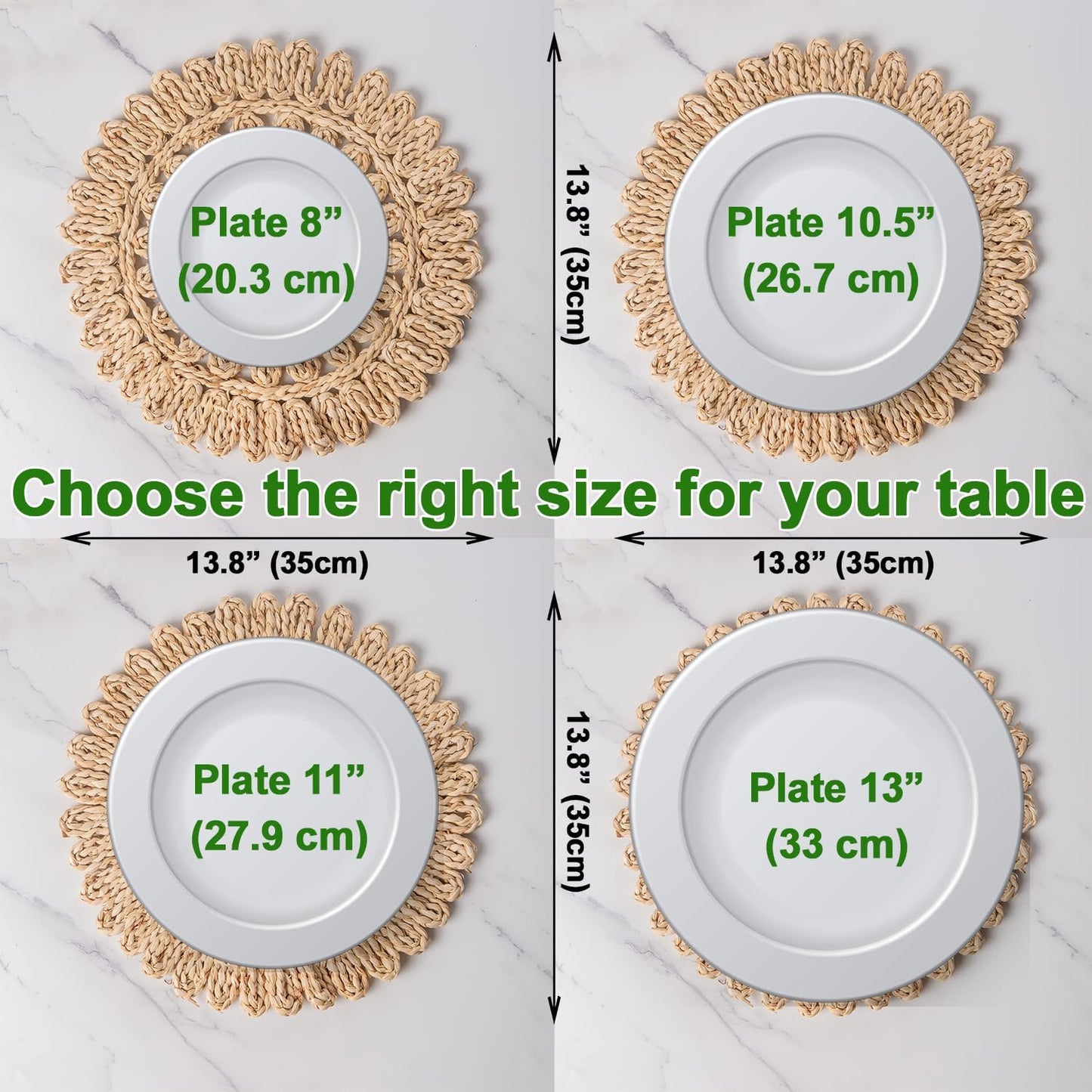 13.8" Set of 8 Round Woven Corn Husk Placemats by Laquedecraft | Protects Tables from Heat & Scratches, Perfect for