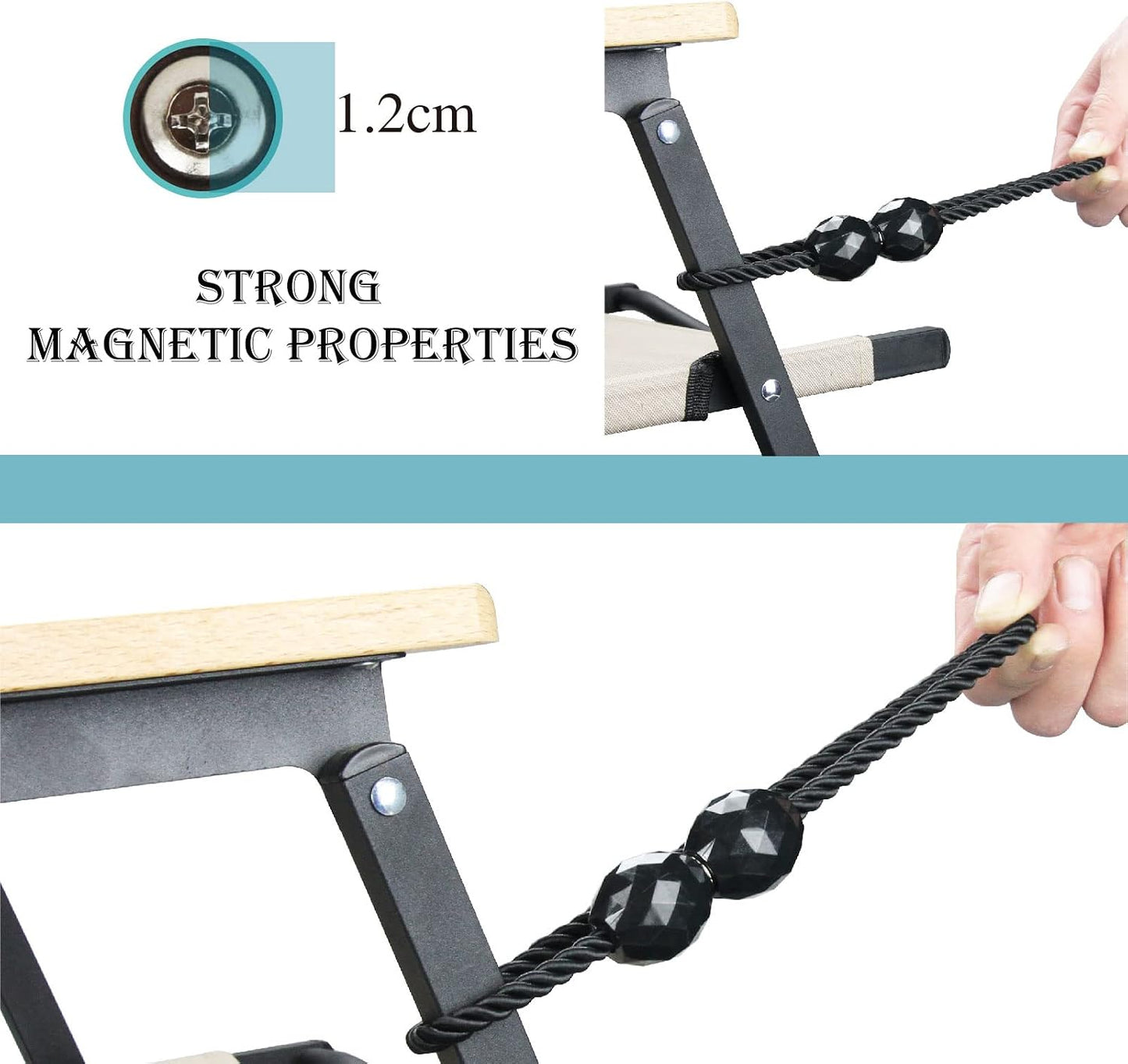 Strong Magnetic Curtain Tiebacks Decorative Rope Tie Backs Holdbacks Porlau | 6 Pack Black Outdoor Curtain Rope