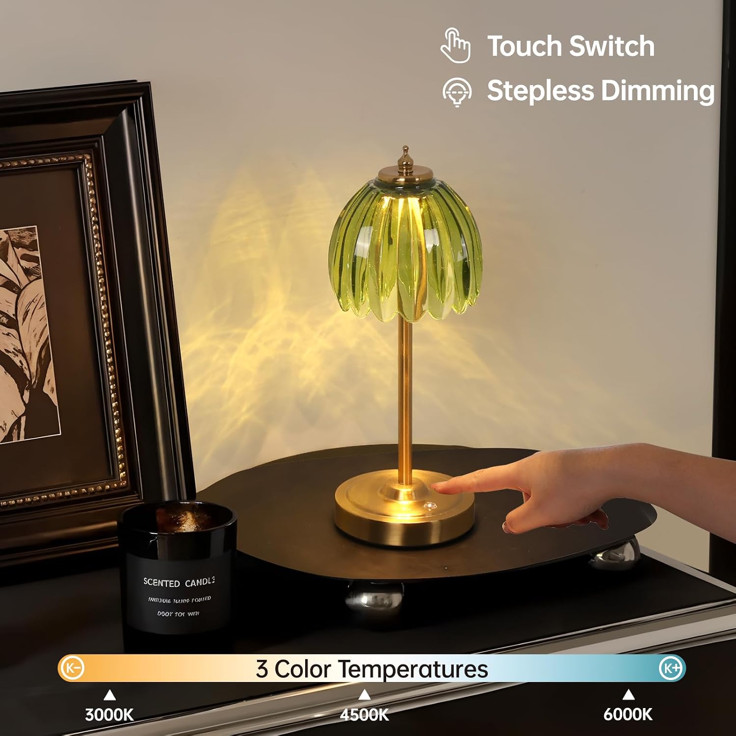 Shenmoyl Set of 2 Tulip Table Lamp with 5000mAh Battery & Touch Control, Cordless Table Lamp with 3 Colors, Dimmable