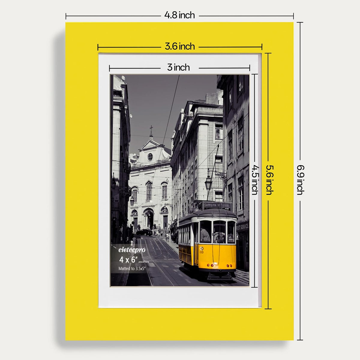 eletecpro 4x6 Picture Frames, Acrylic Cover, Yellow, Set of 10 | Display Photo 3.5x5 with Mat or 4x6 without