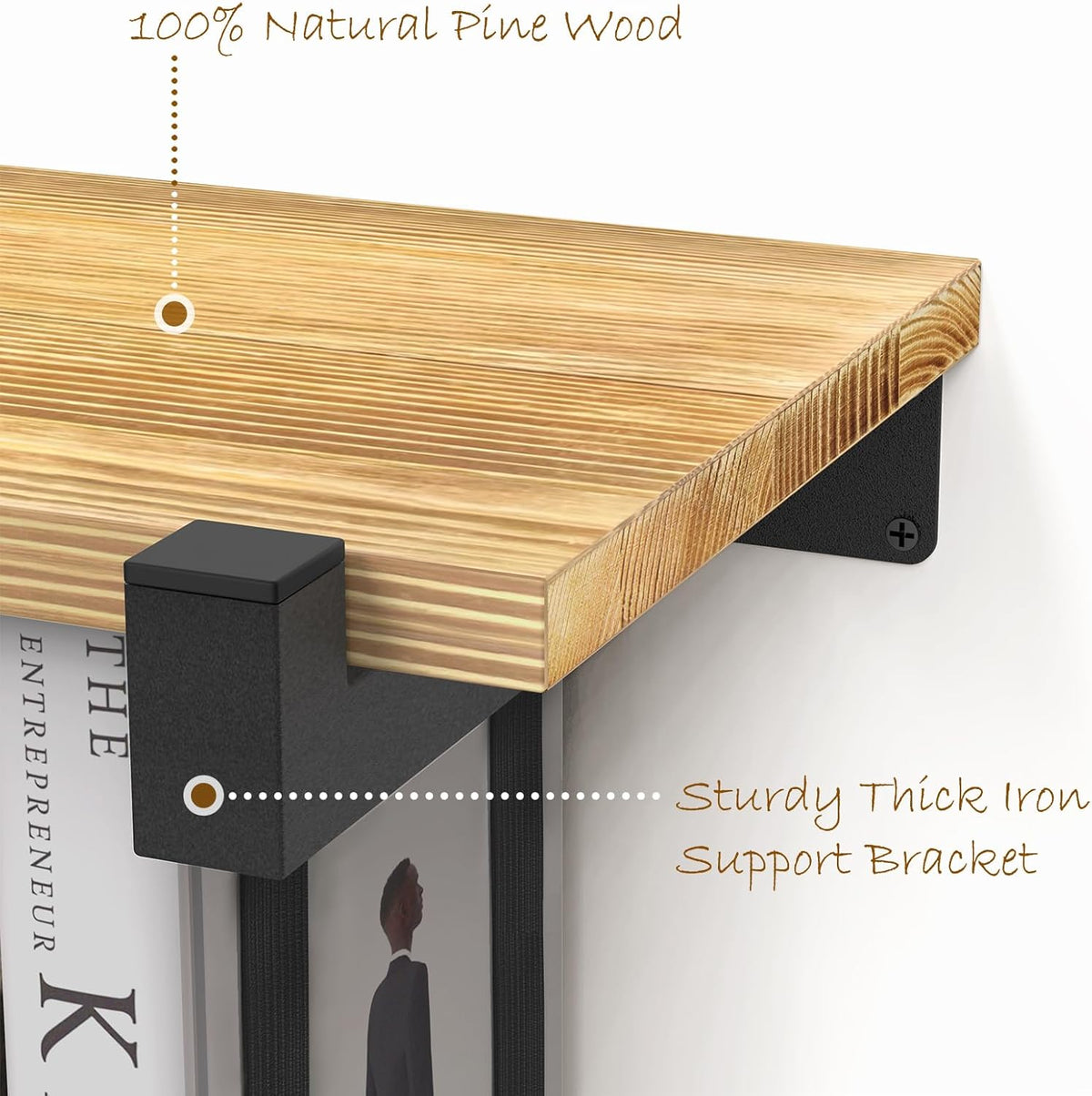 NANATI 2 Set of Floating Bookshelf, Pine Wood Invisible Bookshelf, Hanging Bookshelves for Wall, Unique Space Saving