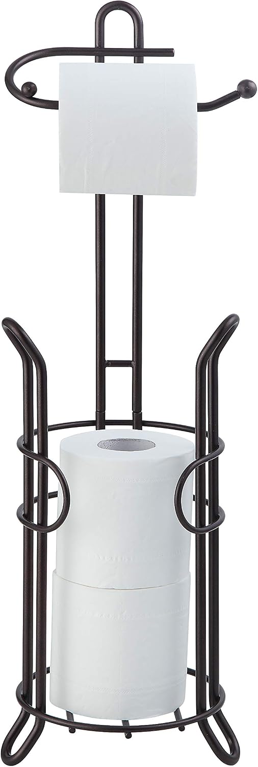 SunnyPoint Freestanding Toilet Paper Holder with Storage – Holds 3 Spare Rolls, Heavy-Duty Steel, Oil Bronze Finish