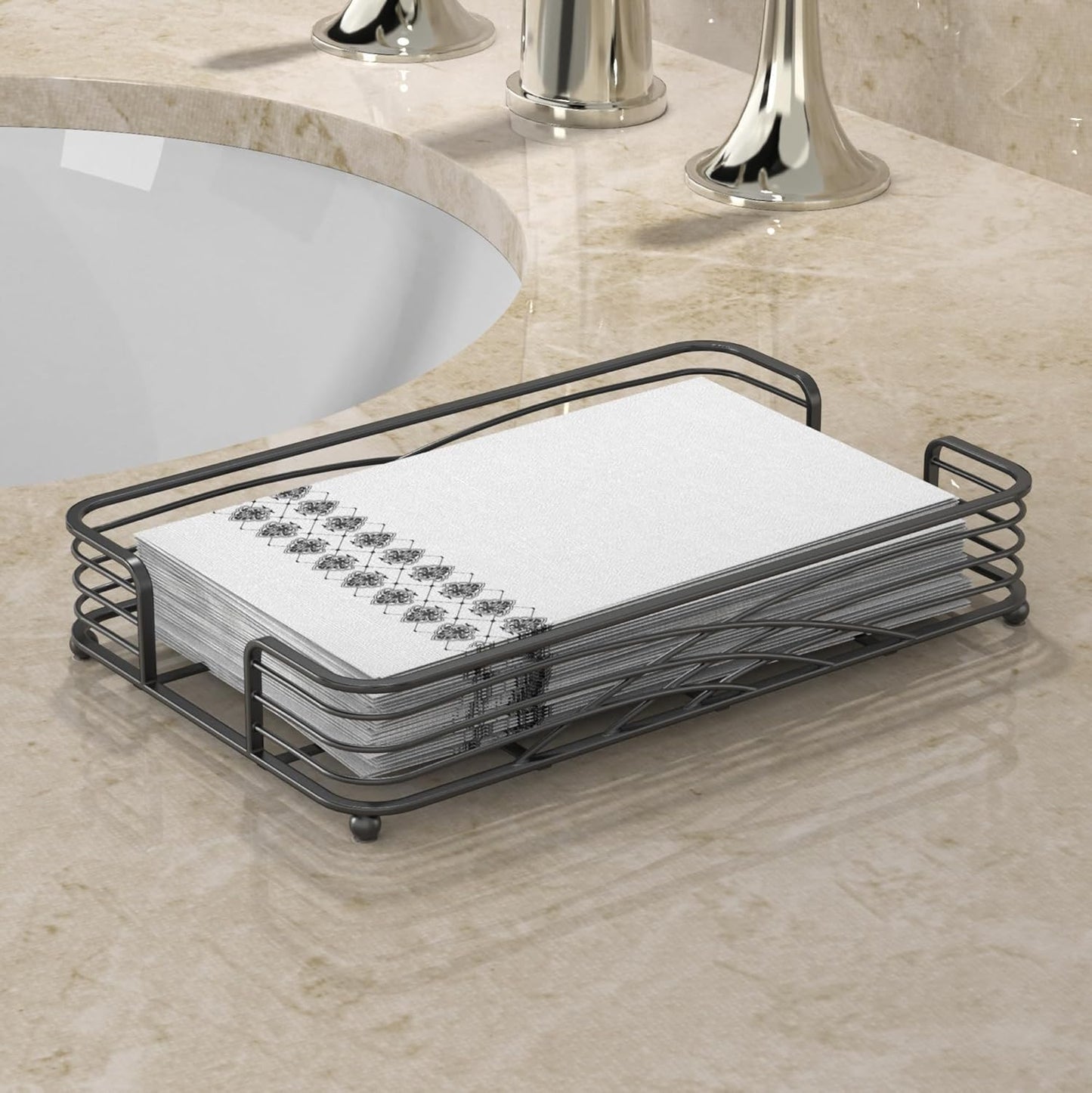 Black Tray / C - Black Napkin Holder for Bathroom / Guest Towel Holder