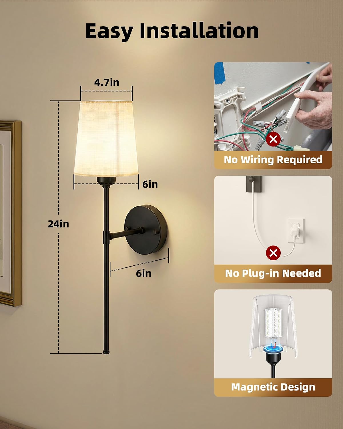 Rechargeable Wall Lights Set of 2, 7500mAh, RGB, Battery Operated Wall Sconces with Remote, Dimmable, Magnetic Bulbs