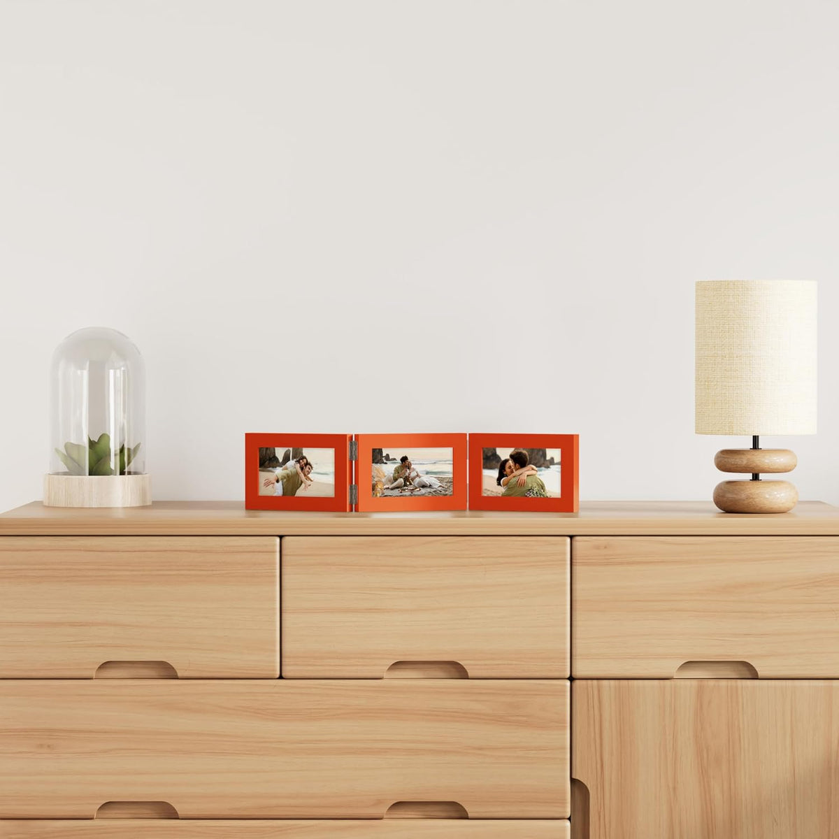 decorUhome Orange Triple 6x4 Picture Frame Horizontal, MDOR08 | "Z" Shape Folding Design Engineered Wood Trifold Photo