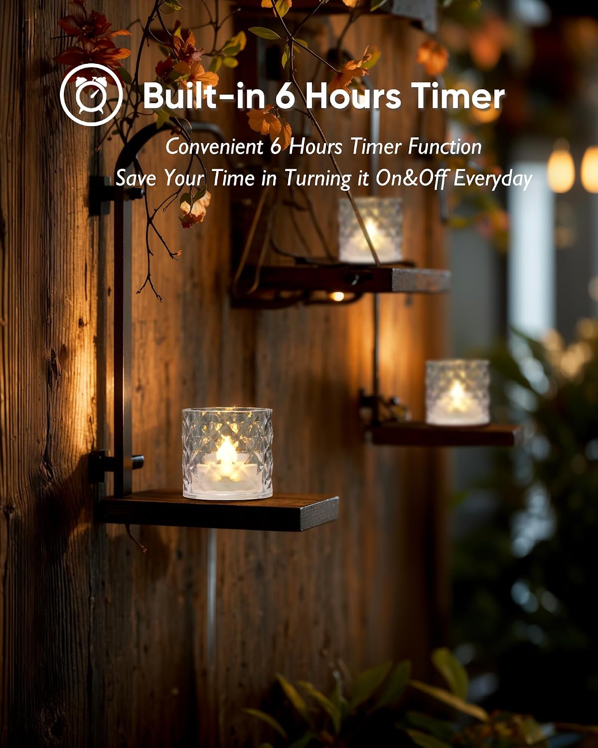 Homemory 2" Clear Acrylic Votive Candle & Holders with Auto Timer, 12 Pack | 6h auto timer, flicker Warm White glow