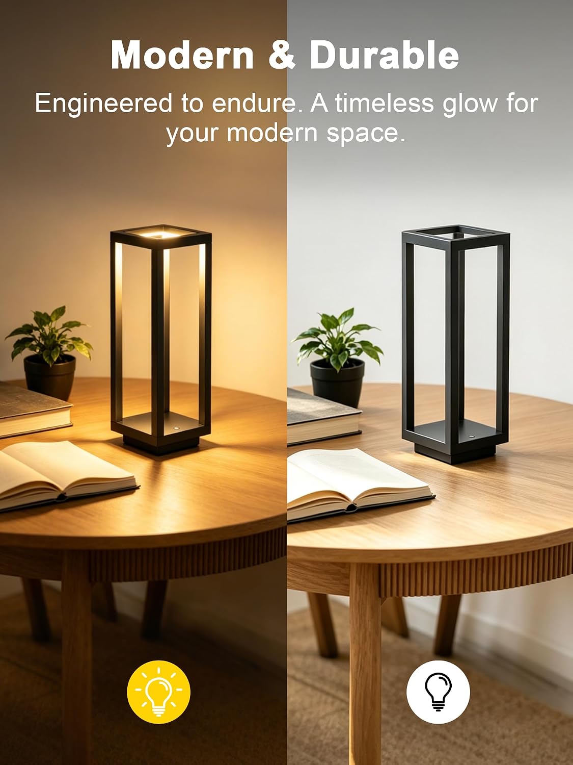 Cordless Table Lamp,Outdoor Rechargeable Table Lamp Waterproof Battery | 165H Runtime Modern Black Outdoor Lamp with