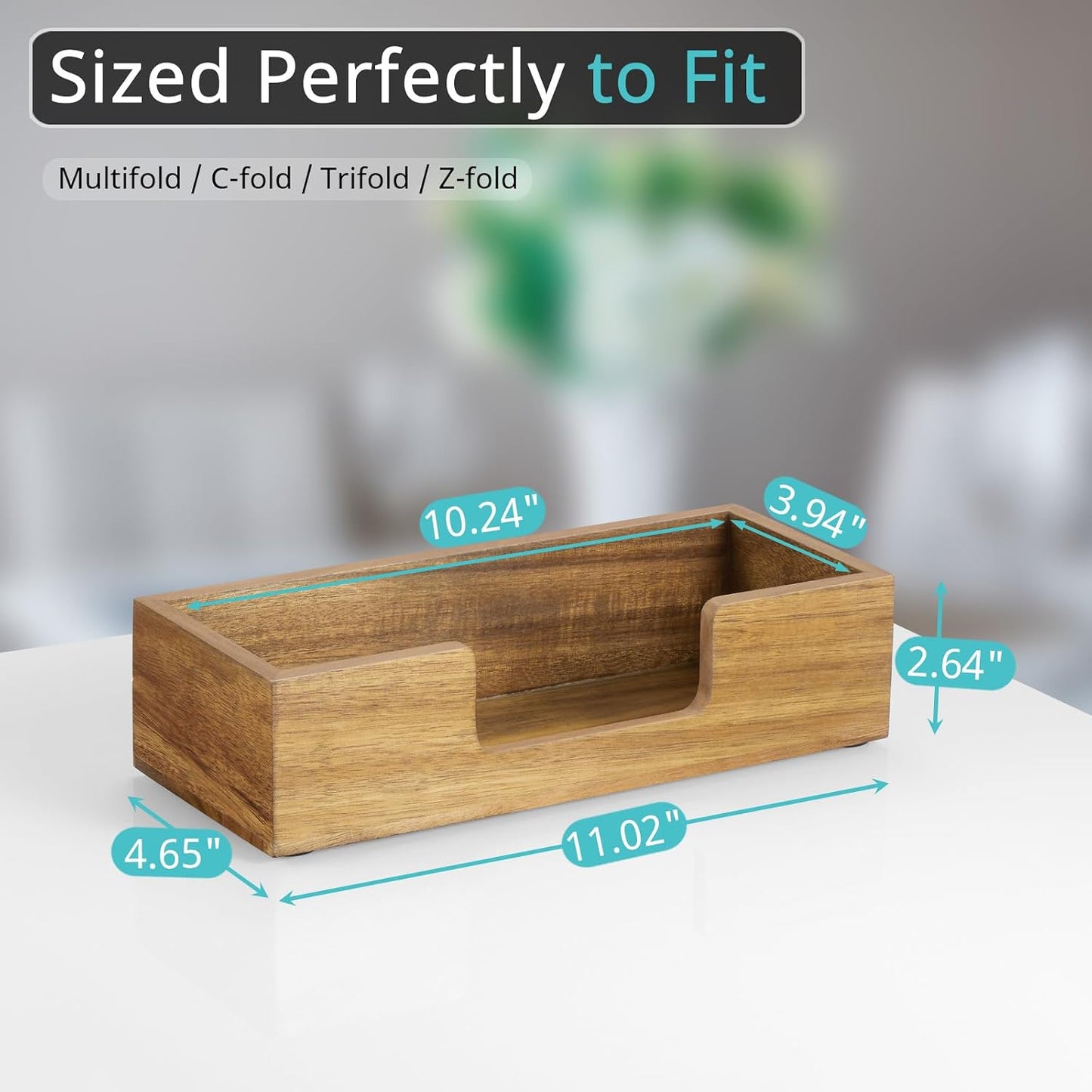 Paper Towel Dispenser Countertop, Acacia Wood Bathroom Paper Towel Holder, Black Napkin Holder for Kitchen, Countertop