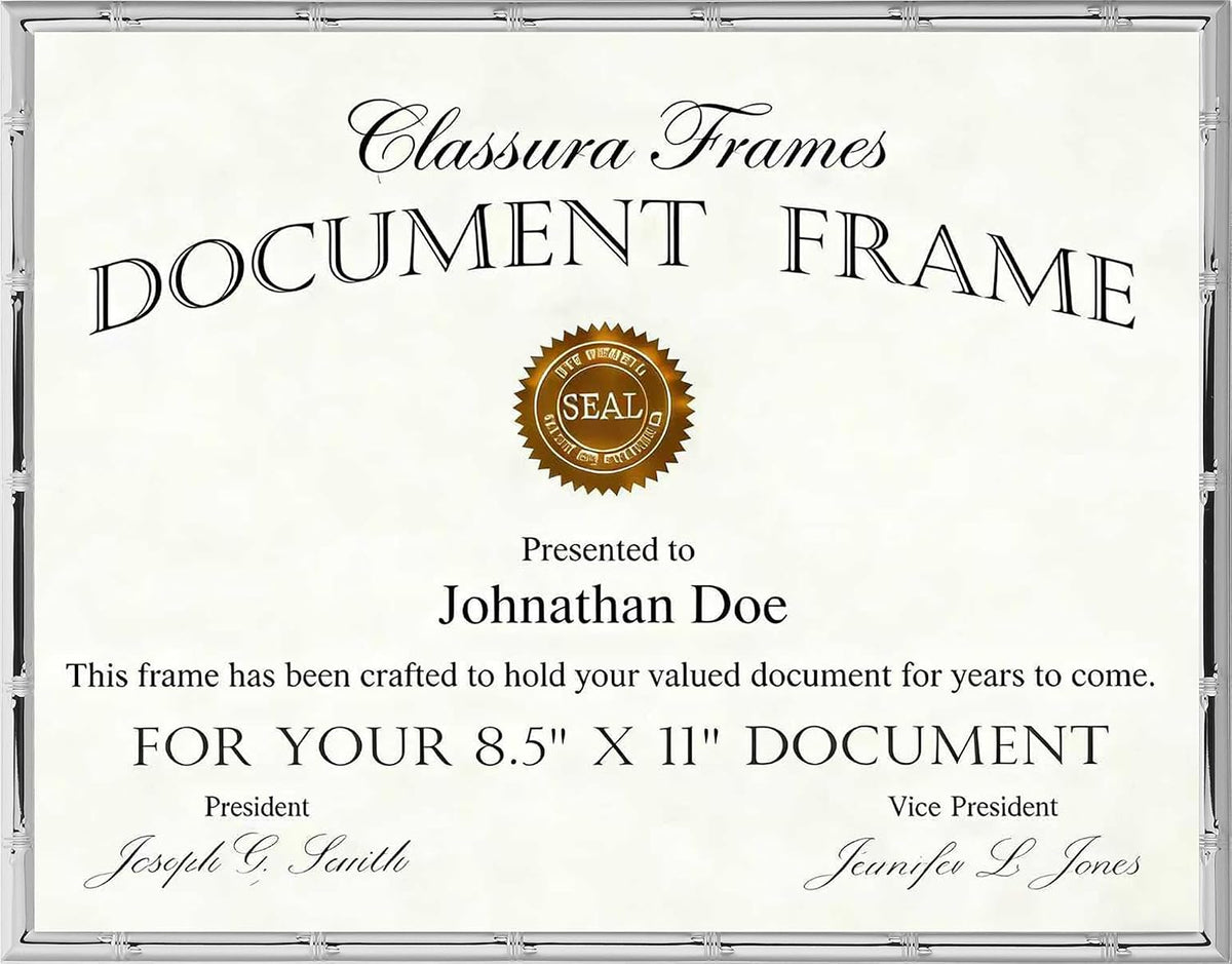YiPinYin Silver 8.5x11'' Bamboo Detail Designs Metal Document Frame 2pack,Classy Silver Plated Certificated Frames