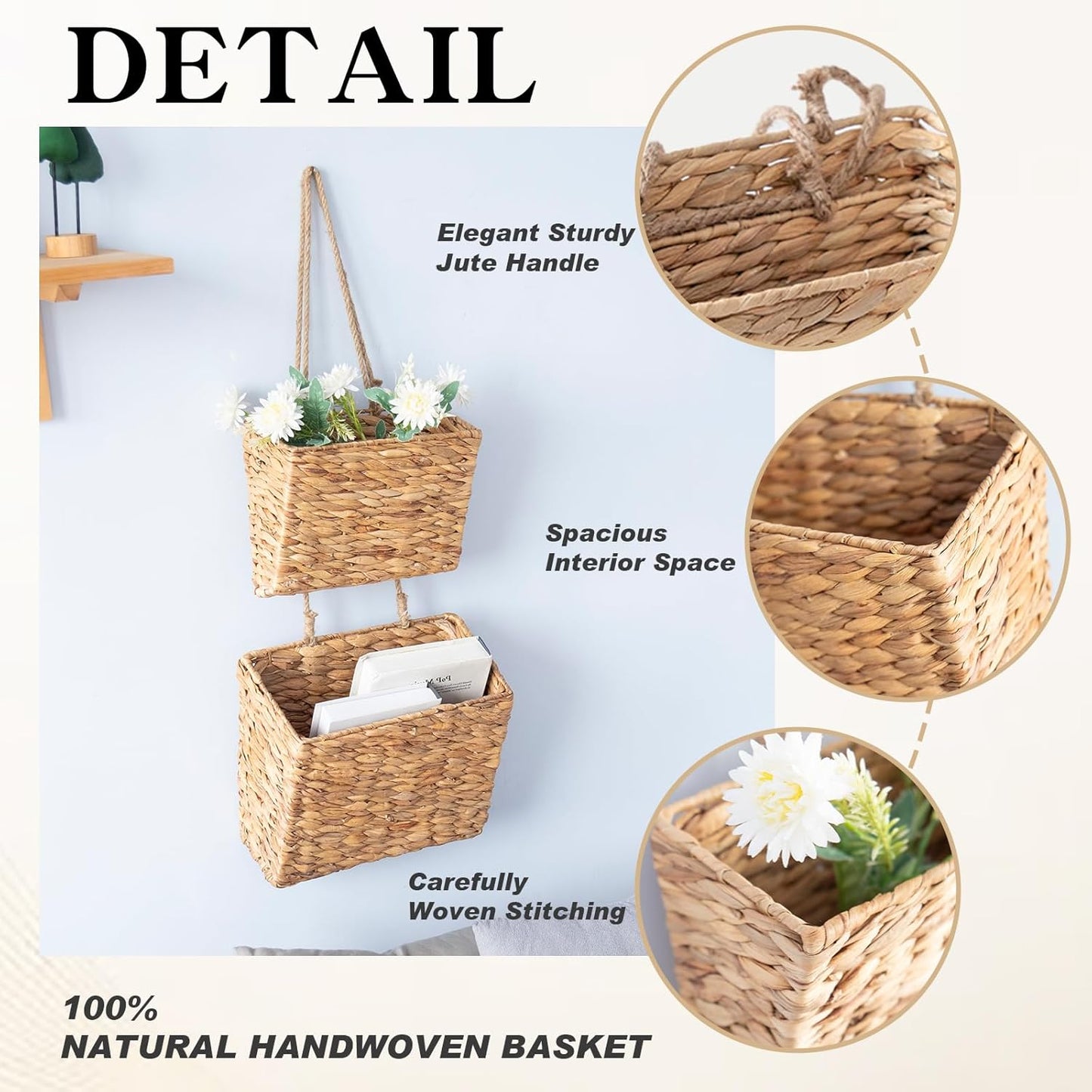 Woven Water Hyacinth Hanging Basket 2-Tiered Storage Baskets Hanging Organizer Hanging / Trapezoid