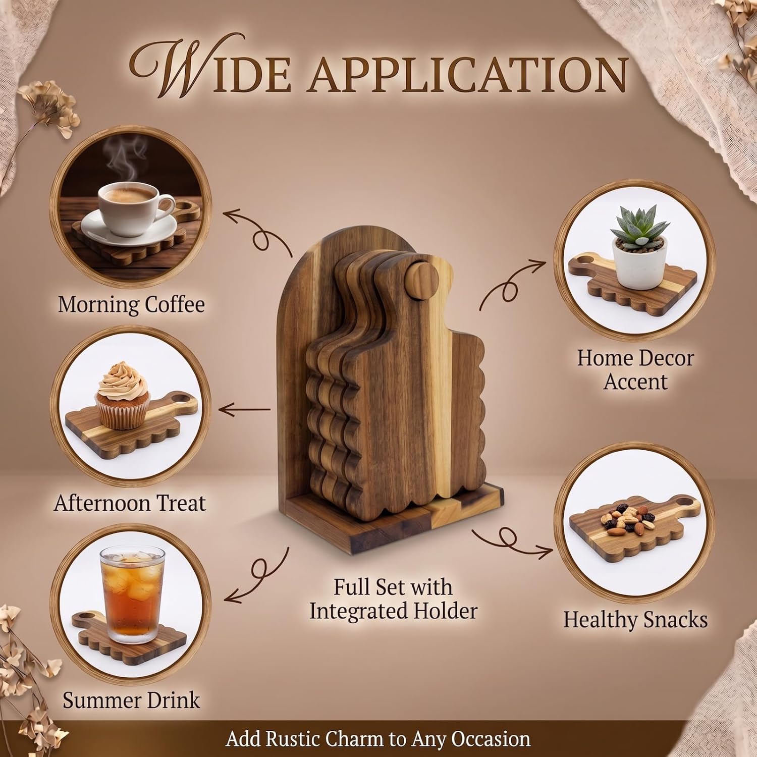 Holder / Coasters Mini Charcuterie Boards Coasters / Scalloped / Set of 4