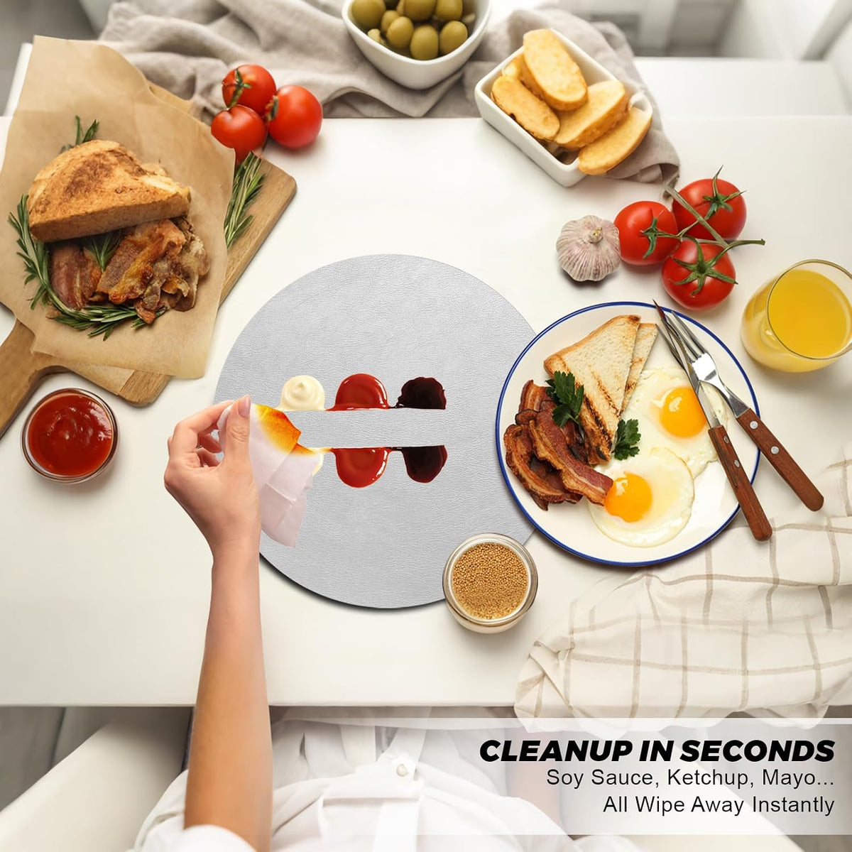 UnivoColors Placemats Round Faux Leather Placemats Set of 8-Waterproof-Wipe Clean-Heat Resistant-Anti Slip Dining Table