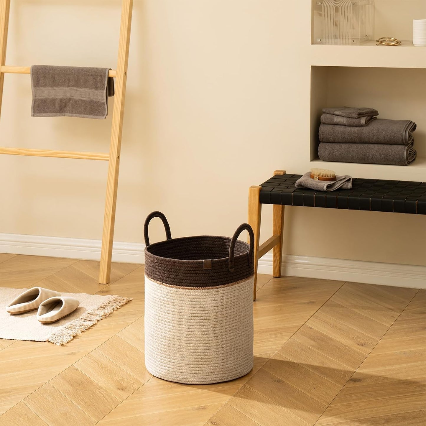 Woven Basket Rope Storage Baskets / Oatmeal / M