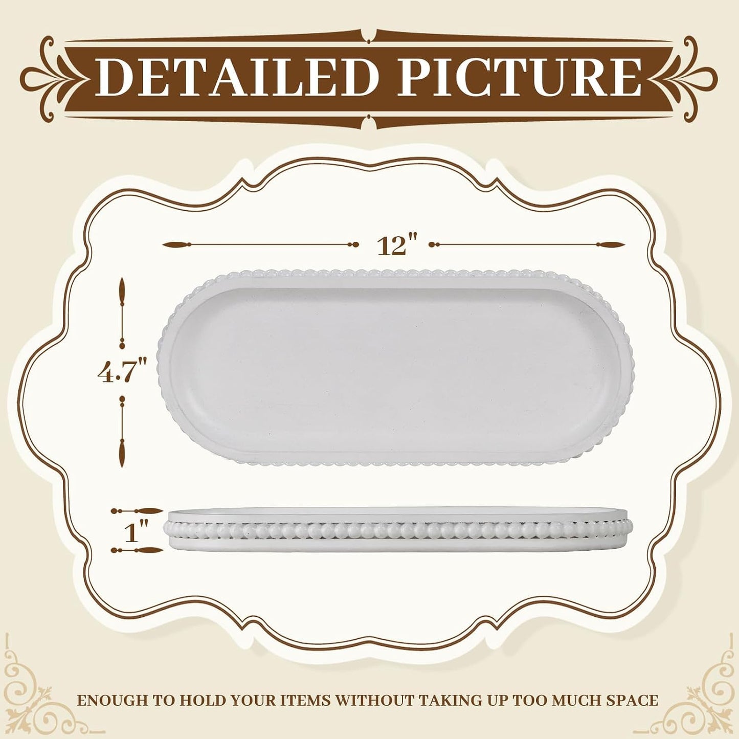 Rustic Decorative Tray / 12 x 4.7 x 1 / White